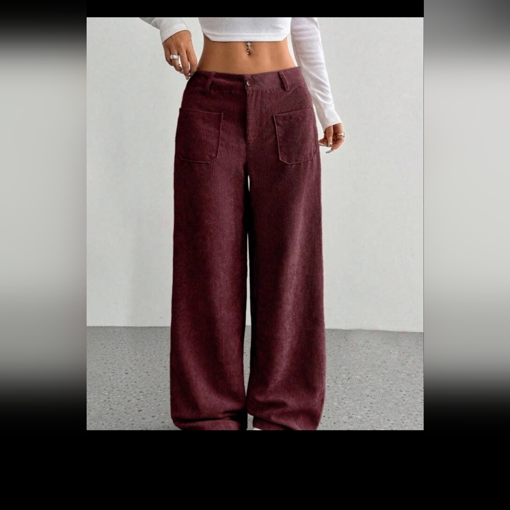 SHEIN Burgundy Corduroy Flare Pants